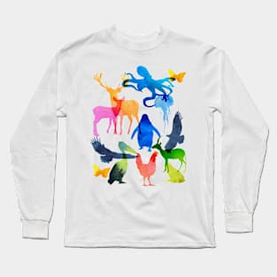 Abstract watercolor animals, rainbow colors Long Sleeve T-Shirt